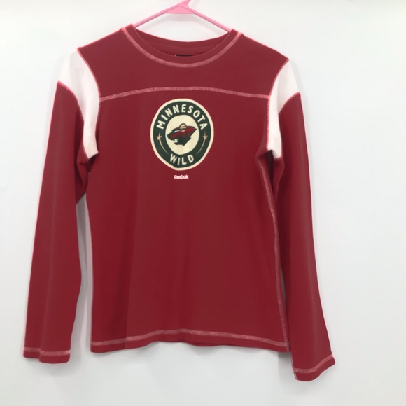 Reebok women Minnesota wild hockey red and white cotton long sleeve thermal - Picture 3 of 10
